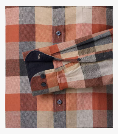 Camasa flanel bumbac barbati CASA MODA CasualFit carouri portocaliu/maro [3]