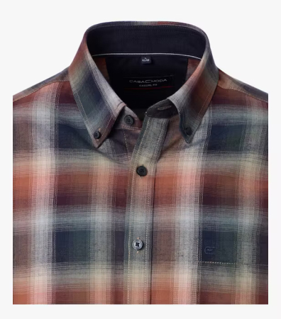 Camasa bumbac twill barbati CASA MODA CasualFit carouri bleumarin/portocaliu [2]