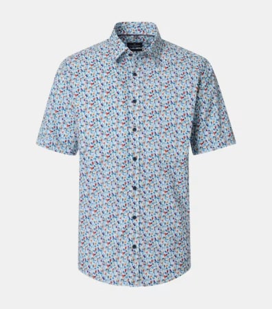 camasi casual - Camasa maneca scurta bumbac barbati CASA MODA albastru/rosu print acuarela