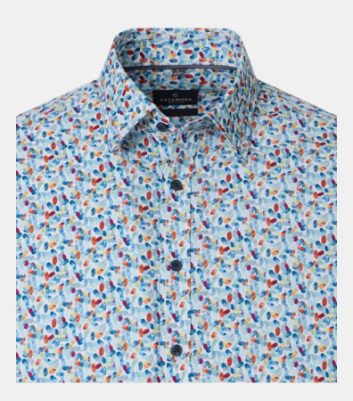 Camasa maneca scurta bumbac barbati CASA MODA albastru/rosu print acuarela [2]