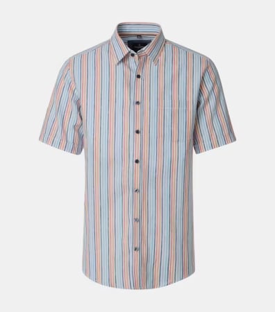 camasi casual - Camasa maneca scurta in/bumbac barbati CASA MODA turcoaz/portocaliu dungulite