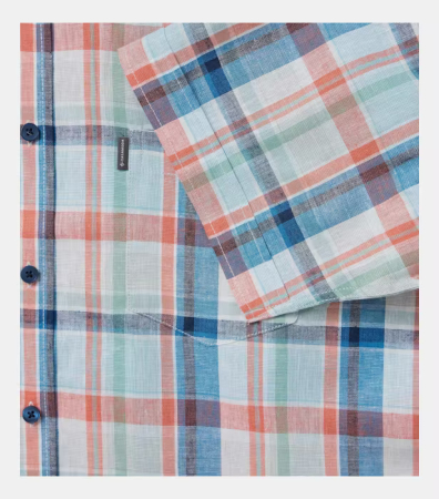 Camasa maneca scurta in/bumbac barbati CASA MODA albastru/portocaliu carouri [3]
