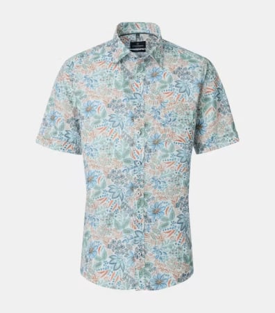 camasi casual - Camasa maneca scurta bumbac barbati CASA MODA turcoaz print floral