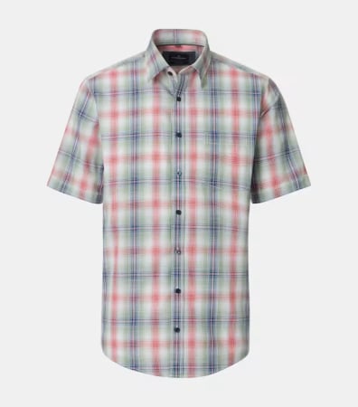 camasi casual - Camasa maneca scurta bumbac barbati CASA MODA rosu deschis carouri