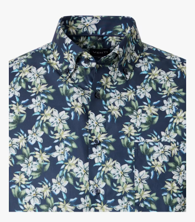 Camasa maneca scurta bumbac barbati VENTI ComfortFit albastru print floral bej [2]