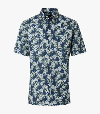 camasi croi comfort - Camasa maneca scurta bumbac barbati VENTI ComfortFit albastru print floral bej