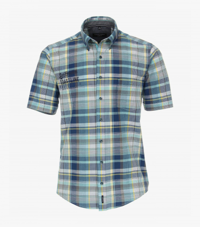 camasi maneca scurta - Camasa bumbac maneca scurta CASA MODA CasualFit carouri turcoaz