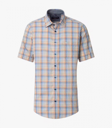 Camasi - Camasa bumbac maneca scurta barbati CASA MODA CasualFit patratele albastru/portocaliu
