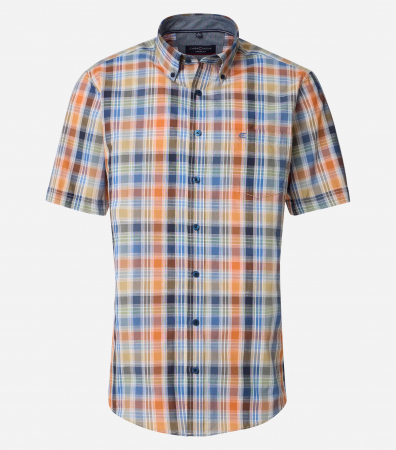 Camasi - Camasa bumbac maneca scurta barbati CASA MODA CasualFit carouri albastru/portocaliu