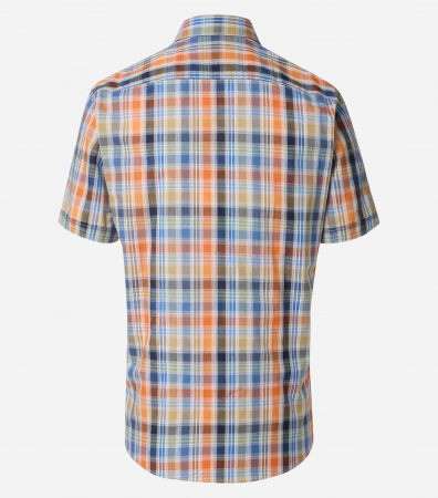Camasa bumbac maneca scurta barbati CASA MODA CasualFit carouri albastru/portocaliu [1]