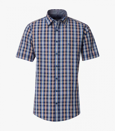 Camasi - Camasa bumbac maneca scurta barbati CASA MODA CasualFit albastru carouri