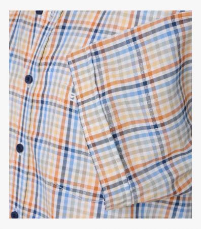 Camasa bumbac maneca scurta barbati CASA MODA ComfortFit patratele albastru/portocaliu [3]