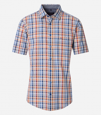 Camasi - Camasa bumbac maneca scurta barbati CASA MODA CasualFit portocaliu/albastru carouri