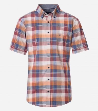 Camasi - Camasa bumbac maneca scurta barbati CASA MODA CasualFit portocaliu/visiniu carouri
