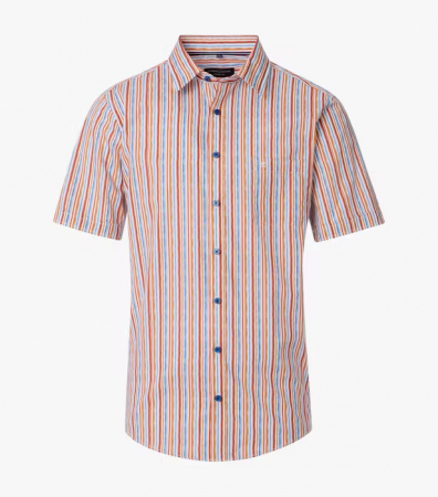 camasi dupa imprimeu - Camasa bumbac maneca scurta barbati CASA MODA CasualFit portocaliu dungulite
