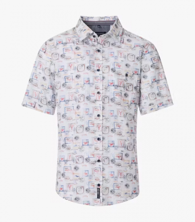 Camasi - Camasa bumbac maneca scurta barbati CASA MODA CasualFit rosu/albastru print estival