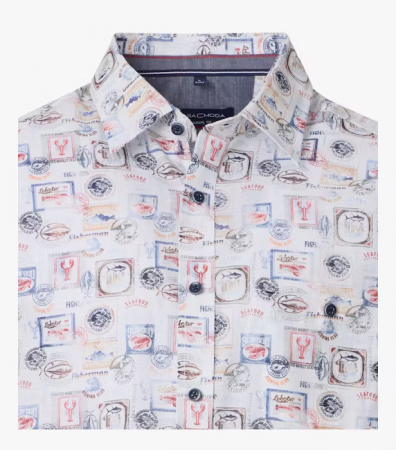 Camasa bumbac maneca scurta barbati CASA MODA CasualFit rosu/albastru print estival [2]