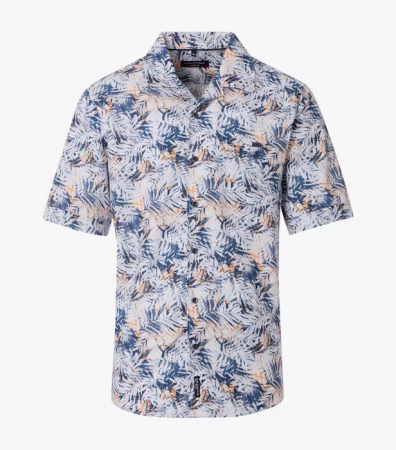 Camasi - Camasa bumbac maneca scurta barbati CASA MODA CasualFit albastru/alb print frunze