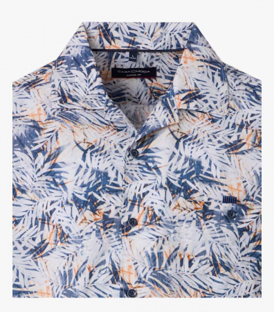 Camasa bumbac maneca scurta barbati CASA MODA CasualFit albastru/alb print frunze [2]