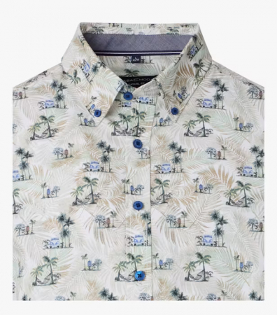 Camasa bumbac maneca scurta barbati CASA MODA CasualFit bej/oliv print estival [2]