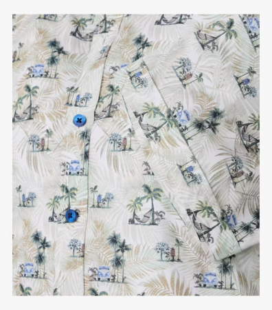 Camasa bumbac maneca scurta barbati CASA MODA CasualFit bej/oliv print estival [3]