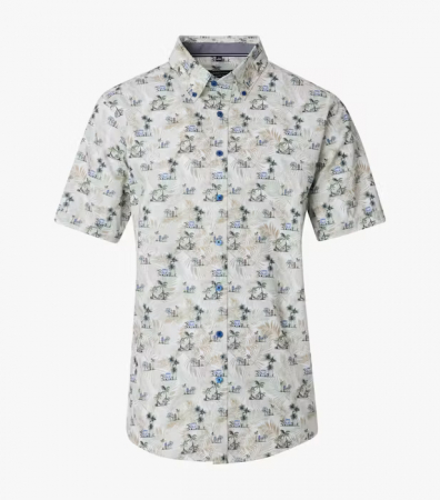 Camasi - Camasa bumbac maneca scurta barbati CASA MODA CasualFit bej/oliv print estival