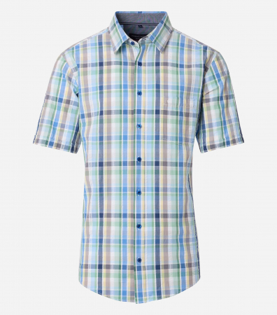Camasi - Camasa bumbac maneca scurta barbati CASA MODA CasualFit verde/albastru carouri