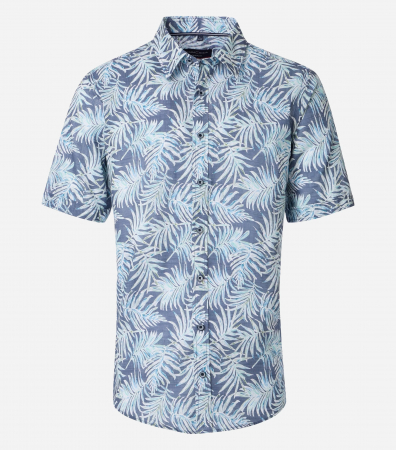 Camasi - Camasa bumbac maneca scurta barbati CASA MODA CasualFit albastru frunze