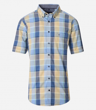 Camasi - Camasa bumbac maneca scurta barbati CASA MODA CasualFit galben/bleu carouri