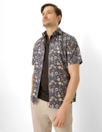 Camasa maneca scurta bumbac barbati BRAX HARDY P  maro print floral [2]