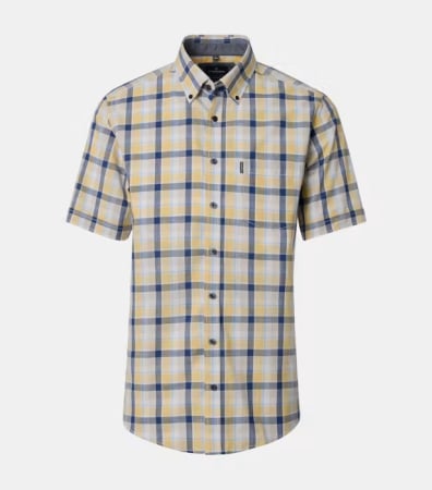 camasi casual - Camasa maneca scurta bumbac barbati CASA MODA CasualFit galben carouri