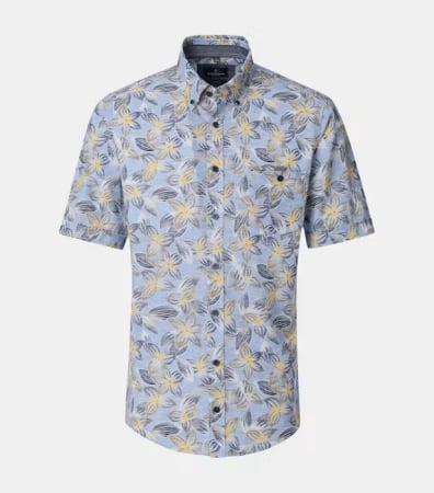 camasi casual - Camasa maneca scurta bumbac barbati CASA MODA CasualFit albastru floral