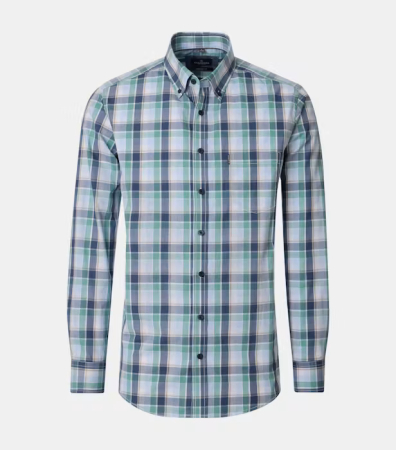 camasi croi comfort - Camasa bumbac barbati CASA MODA CasualFit verde carouri