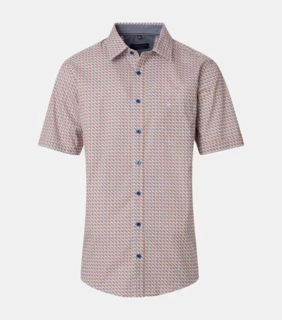 camasi croi comfort - Camasa maneca scurta bumbac barbati CASA MODA ComfortFit portocaliu geometric