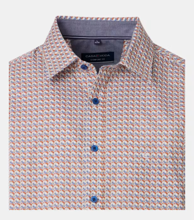 Camasa maneca scurta bumbac barbati CASA MODA ComfortFit portocaliu geometric [2]
