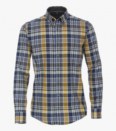 Camasi - Camasa flanela barbati CASA MODA CasualFit carouri albastru/galben
