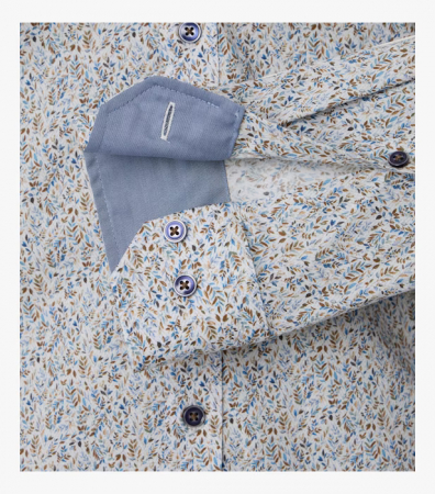 Camasa bumbac barbati VENTI BodyFit bej/bleu print frunze [3]