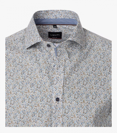 Camasa bumbac barbati VENTI BodyFit bej/bleu print frunze [2]