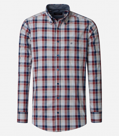 Camasi - Camasa bumbac barbati CASA MODA CasualFit carouri bleumarin/visiniu