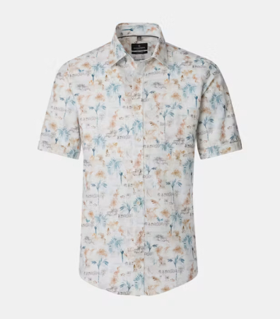 camasi casual - Camasa maneca scurta in/bumbac barbati CASA MODA CasualFit bej print estival