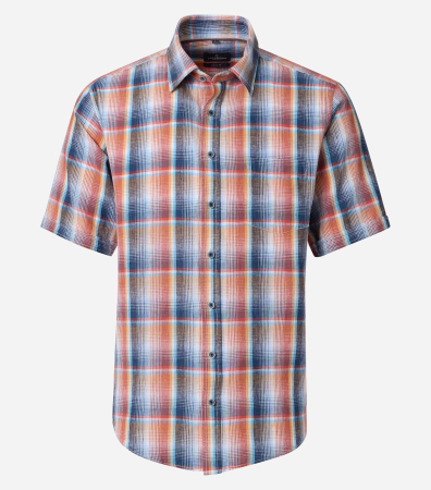 camasi casual - Camasa maneca scurta in/bumbac barbati CASA MODA CasualFit portocaliu carouri