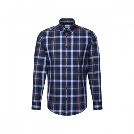 Camasi - Camasa bumbac twil barbati SEIDENSTICKER Slim carouri bleumarin/verde
