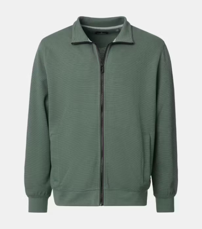 Pulovere - Cardigan bumbac structurat fermoar buzunare barbati CASA MODA verde