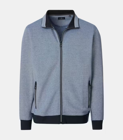 pulover cu fermoar - Cardigan buzunare  bumbac barbati CASA MODA albastru pepit