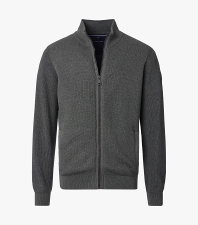 pulover cardigan - Cardigan buzunare fermoar bumbac barbati CASA MODA oliv inchis