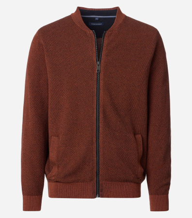 pulover cardigan - Cardigan fermoar buzunare bumbac barbati CASA MODA portocaliu inchis