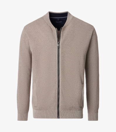 pulover cardigan - Cardigan fermoar buzunare bumbac barbati CASA MODA bej
