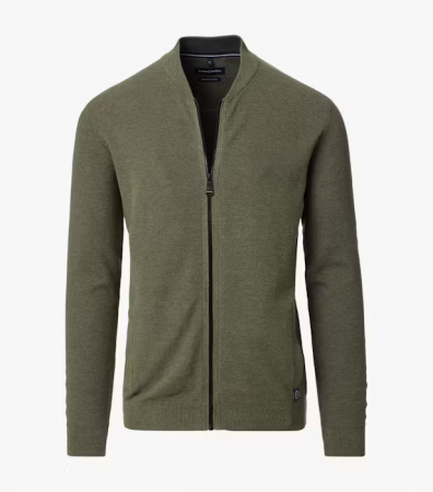 Pulovere - Cardigan fermoar bumbac barbati CASA MODA oliv