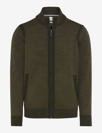 pulover cardigan - Cardigan lana/bumbac barbati BRAX JAKE kaki