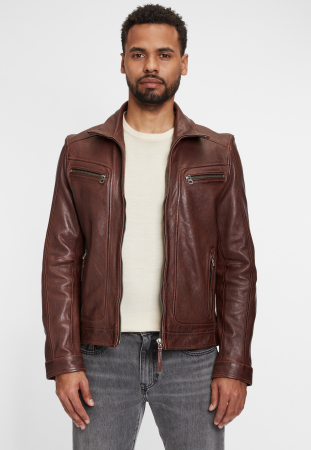 Jacheta piele biker barbati Regular MAURITIUS Taho maro [2]